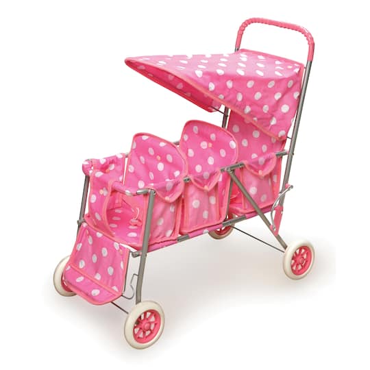 Badger Basket Pink &#x26; White Polka Dots Folding Triple Doll Stroller